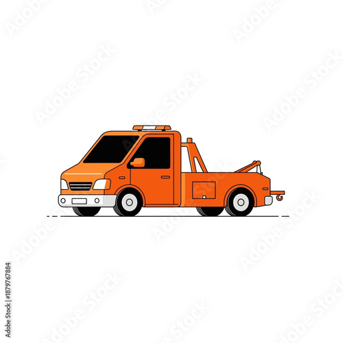 Orange Tow Truck Vector Illustration in Flat Design Style, Roadside Assistance Vehicle on White Background
