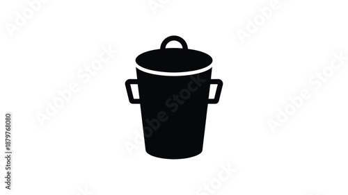 Black trash can icon with lid and handles symbolizing waste disposal or delete function Vector