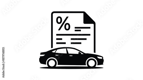 Automobile financing document showcasing a car next to a percentage sign for loan interest Vector