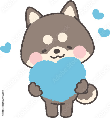 ハートを持つ黒い柴犬