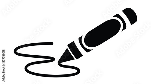 Simple black crayon icon actively drawing a wavy line, symbolizing creativity and art Vector
