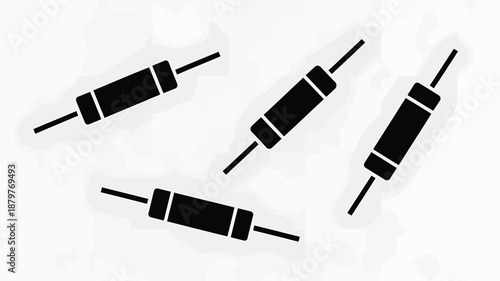 Minimalistic black silhouette of four electronic resistors for circuit diagrams and electrical components Vector
