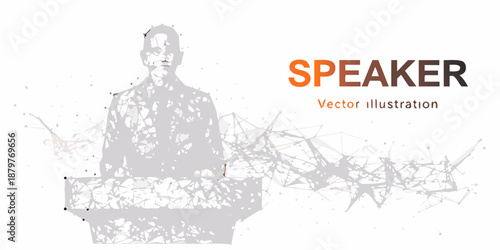 a man standing at a podium with a network background