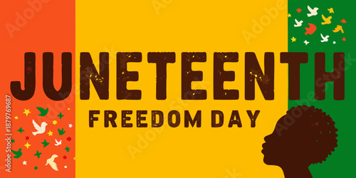 Juneteenth freedom day celebration with vibrant colors and a silhouette portrait