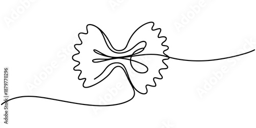 Close-up of a single piece of uncooked bowtie pasta on a white background, showcasing texture continuous one line drawing, Single yellow bow tie farfalle pasta piece uncooked ingredient.