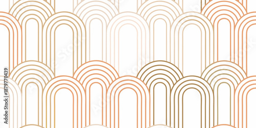 a repeating pattern of orange and brown arches on a white background