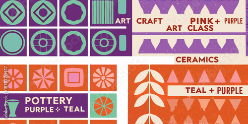 Vibrant art class graphics with pottery and ceramics patterns