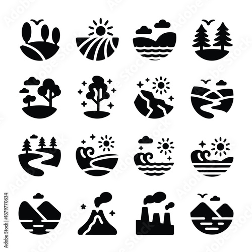 Set of 16 black and white nature featuring landscapes and natural