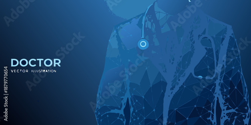 Abstract digital illustration of a doctor with a stethoscope and polygonal design