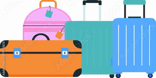 A colorful assortment of luggage suitcases and travel bags stacked together