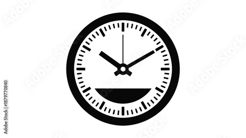 A simple black and white analog clock icon with a distinctive bottom indicator Vector