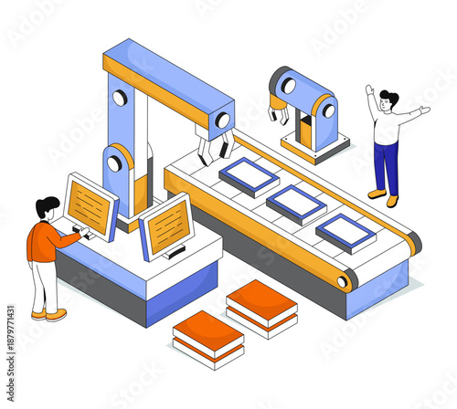 Editable design illustration of automatic packing machine 