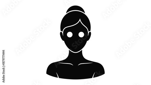 Minimalist black silhouette icon of a woman with a bun hairstyle and blank eyes Vector
