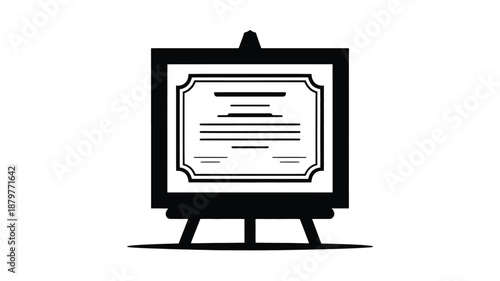 Elegant black and white icon depicting an official document or certificate displayed on an easel Vector