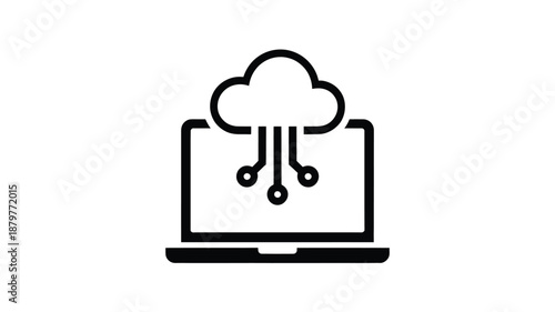 Cloud computing service icon with laptop connection illustrating data storage and network Vector