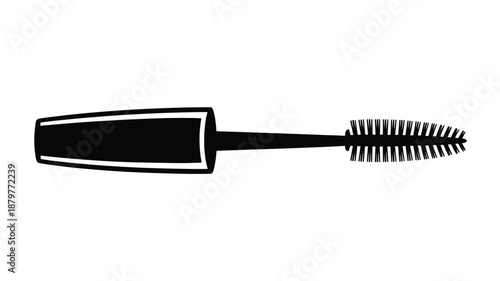 An iconic cosmetic mascara wand and brush, presented as a minimalist black and white silhouette Vector