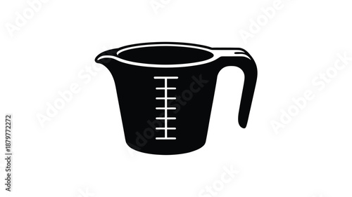 Black silhouette icon of a standard measuring cup with clear volume markings Vector