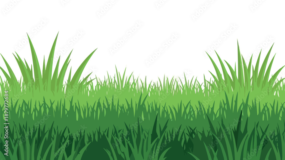 Obraz premium Illustration of a lush green grass border on a white background with varying shades of green and different blade lengths.