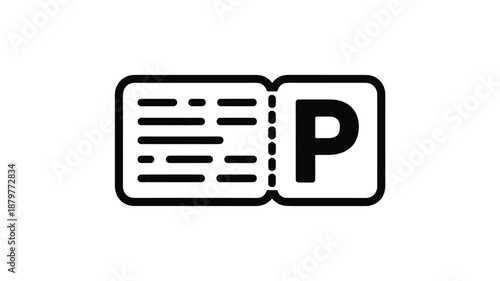 Parking ticket icon with textual details and a clear 'p' symbol indicating parking Vector
