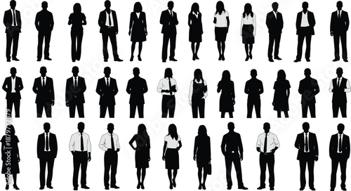 Large Collection of Business Professional Silhouettes Featuring Men and Women in Corporate Attire Suits and Formal Wear for Office Workplace and Career Design Projects