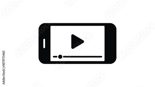 Mobile phone displaying video playback icon with play button and timeline bar Vector