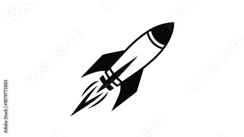 Stylized black and white rocket launch icon symbolizing speed, startup, and progress Vector