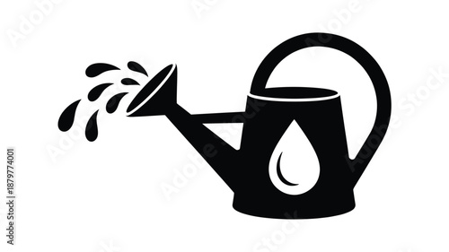 A simple graphic icon depicting a watering can actively pouring water for plant care Vector