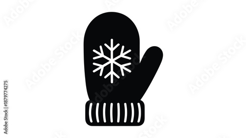 Black winter mitten with a white snowflake design, symbolizing cold weather and festive season Vector