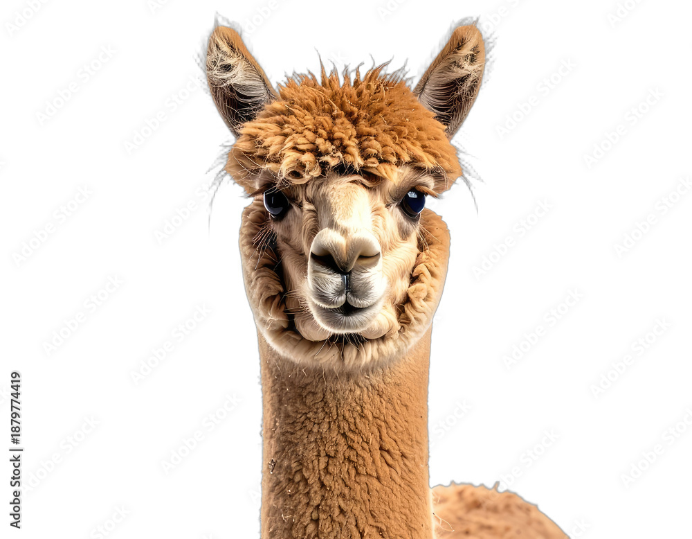 Obraz premium Close-up of a brown alpaca, gazing directly at the viewer with a neutral expression