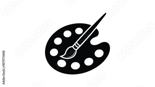 An artistic black silhouette icon of a painter's palette with a paintbrush Vector