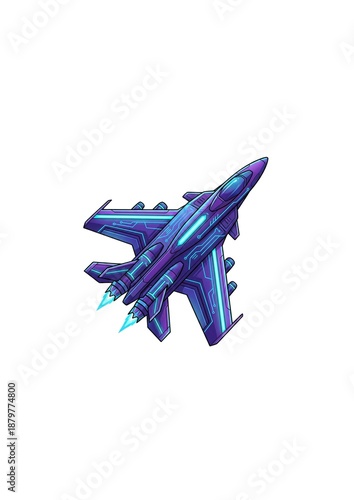 Futuristic Sci-Fi Jet Fighter with Neon Tech Design Illustration