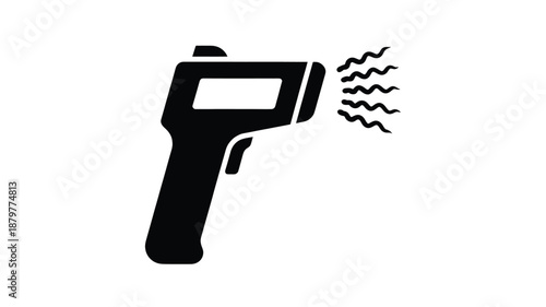 Infrared thermometer gun icon showing contactless temperature reading waves for health and industry Vector