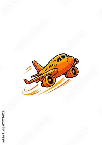 Dynamic Orange Cartoon Airplane Flying with Motion Illustration