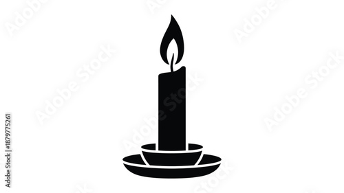 A simple silhouette illustration of a lit candle on a holder, symbolizing light and warmth Vector