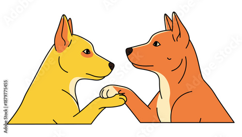 Two friendly dogs shaking paws in a unique moment of genuine canine companionship illustration
