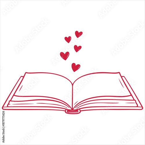 Love Story Book Illustration, Hand Drawn Valentine Book Clipart, Cute Book Lover design, Romantic Hand-Drawn bookish Graphic