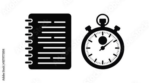 Efficient time management and planning indicated by notebook and stopwatch icons Vector