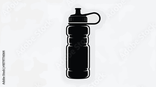 Black silhouette of a sports water bottle with a loop cap, essential for active hydration Vector