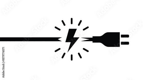 Broken electrical cord with a lightning bolt indicating a power problem or short circuit Vector