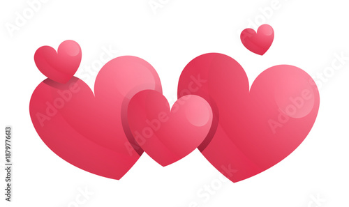 Red hearts vector illustration. Valentine's day, love, romance, passion, romantic, heart. Decorative gradient element for design, clipart, banner, wedding, holiday. Isolated on a white background.