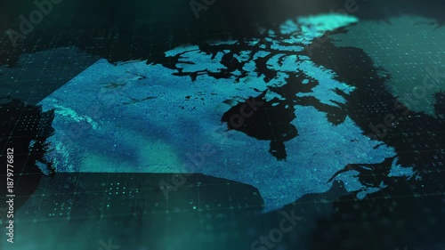Canada digital map animation stock footage. Showing innovation in tech, technology AI sector.
