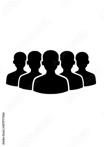 Silhouetted group of people icons on a plain background with copy space