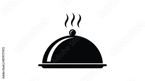 Hot food serving cloche icon with rising steam, symbolizing fresh and ready meal presentation Vector