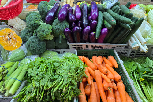 Assorted Fresh Vegetables Displayed at Local Market in Penang