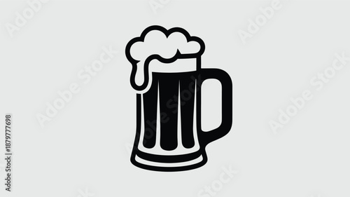 Classic black and white icon of a frothy beer mug, perfect for pub and drink themes Vector