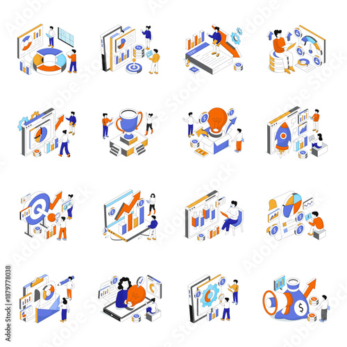 Set of Business Isometric Illustrations 

