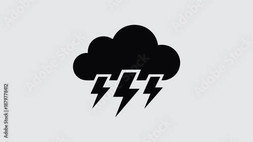 A minimalist black cloud with three striking lightning bolts on a light gray background Vector