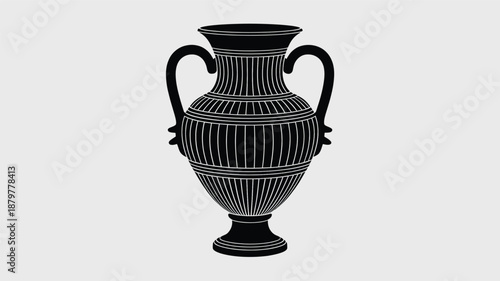 Elegant ancient greek amphora silhouette adorned with intricate decorative patterns on a light background Vector