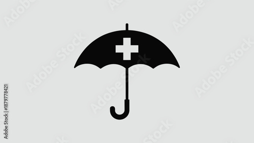 Health protection umbrella with medical cross symbol on a light gray background Vector
