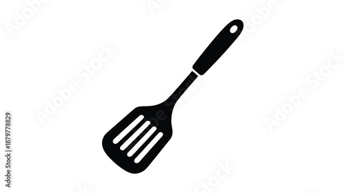 A minimalist black silhouette icon of a slotted kitchen spatula for cooking and serving food Vector